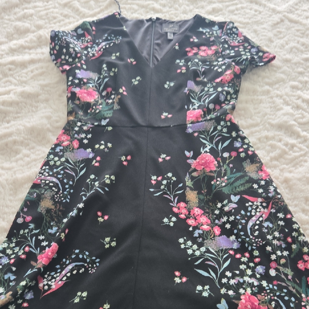 Adrianna Papell Black Dress with Pink Floral Design
